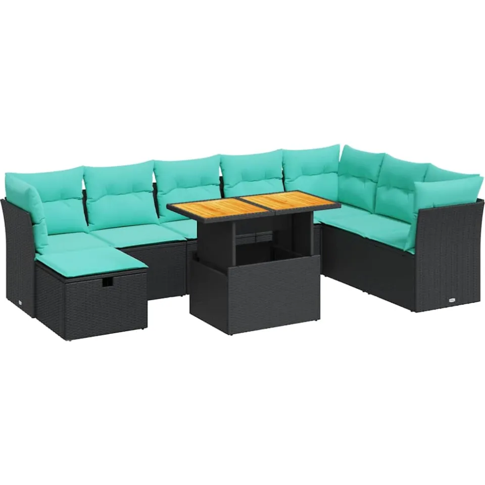vidaXL 9-delige Loungeset met kussens poly rattan acacia grijs, foto 3