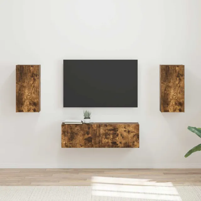 vidaXL TV Wandkast Set 4 st Gerookt eiken Bewerkt hout Bruin