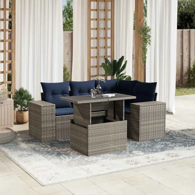 vidaXL 5-delige tuinbankset met kussens, grijs polyrotan, foto 2