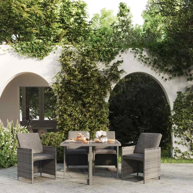 vidaXL 5-delige Tuinset met kussens poly rattan grijs, foto 2