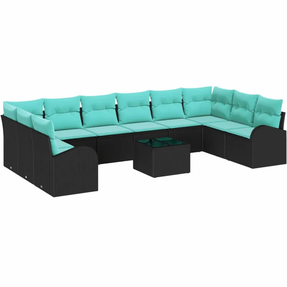 vidaXL Tuinbankenset 11 st Zwart en Turquoise poly rattan, foto 4
