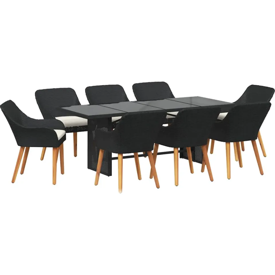 vidaXL Tuin eettafelset 9 st Zwart poly rattan