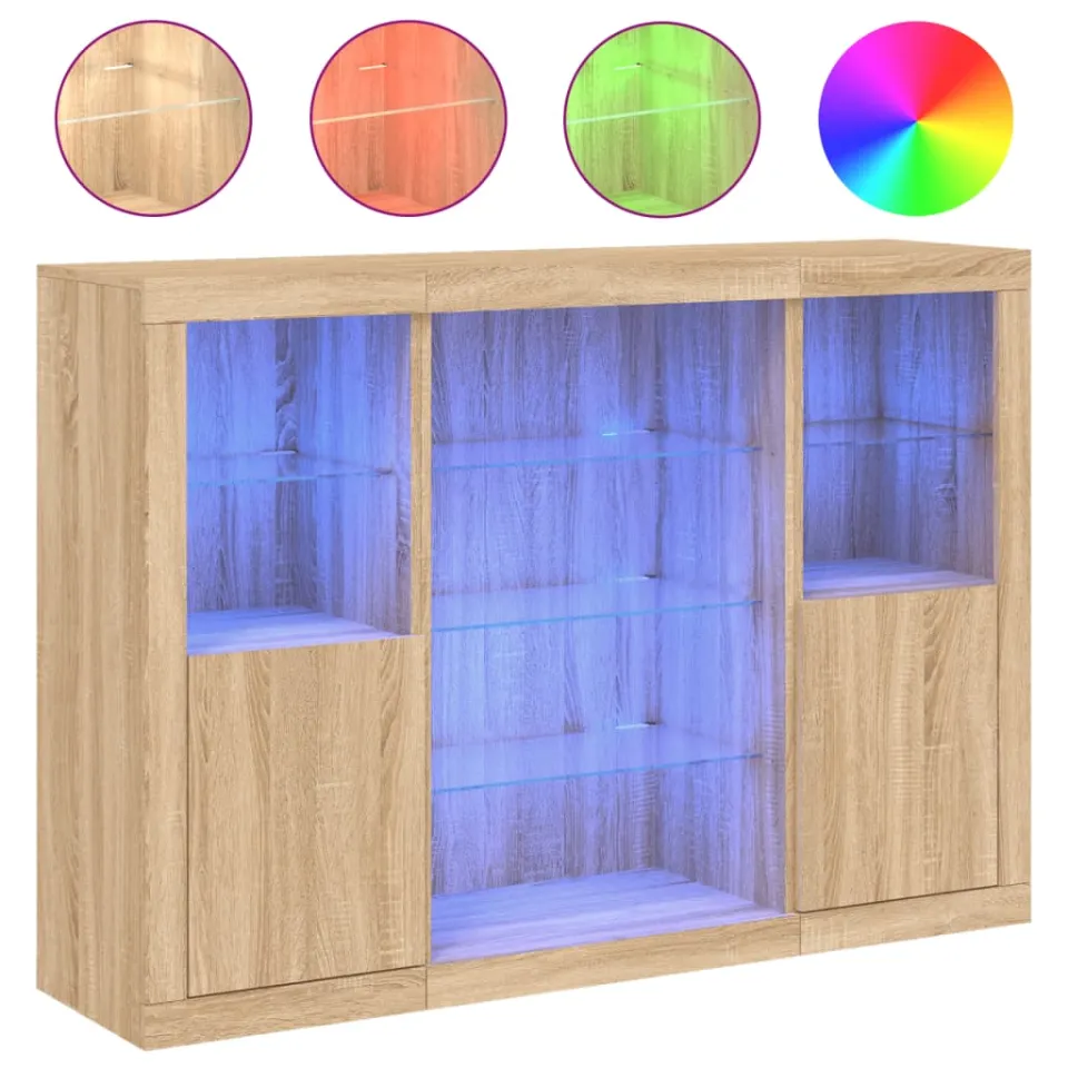 vidaXL Dressoirs met LED-verlichting 3 st bewerkt hout sonoma eiken Bruin