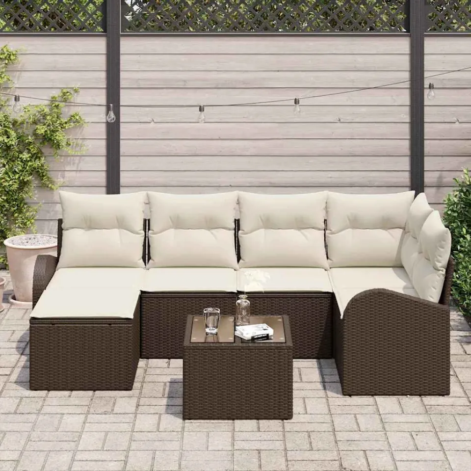 vidaXL Bankstel 7 st Bruin en wit poly rattan, foto 3
