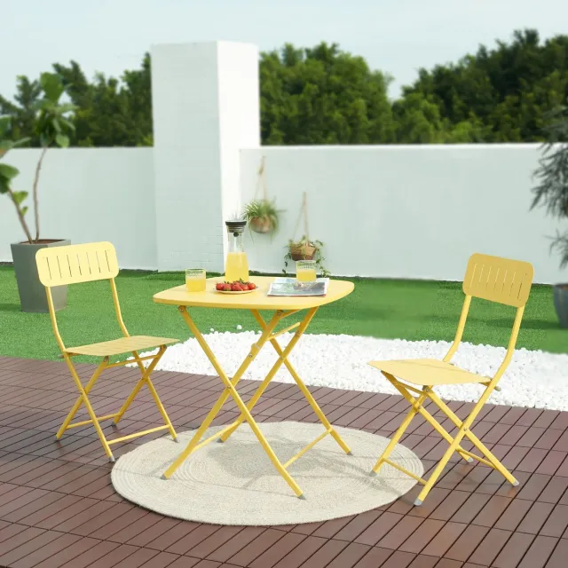 en.casa Klaptafel Sande tuintafel metaal vierkant 71x70x70 cm geel [en.casa]