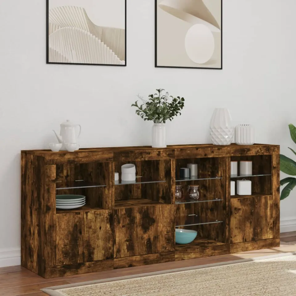 vidaXL Dressoir met LED-verlichting 164x37x67 cm gerookt eikenkleurig, foto 3