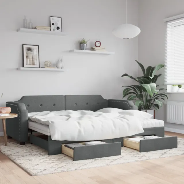 vidaXL Slaapbank onderschuifbed en lades 90x200 cm stof donkergrijs grijs