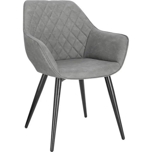 KAMYRA Ergonomische Eetkamerstoel met Armleuning - Eetkamerstoelen, Stoel, Kuipstoel, Loungestoel - Leer - Grijs Grijs leer