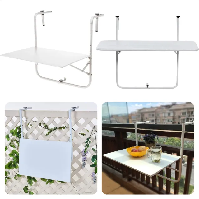 Cheqo Balkontafel 60x43cm - Tafel voor Balkon - Balkon Tafel - Metaal - Mat Wit - Max. 50kg - 3700g NTBB