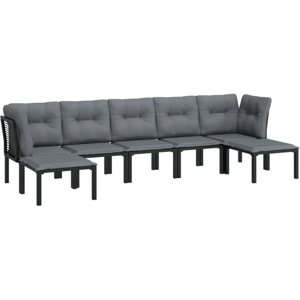 vidaXL 7-delige Loungeset poly rattan zwart en grijs