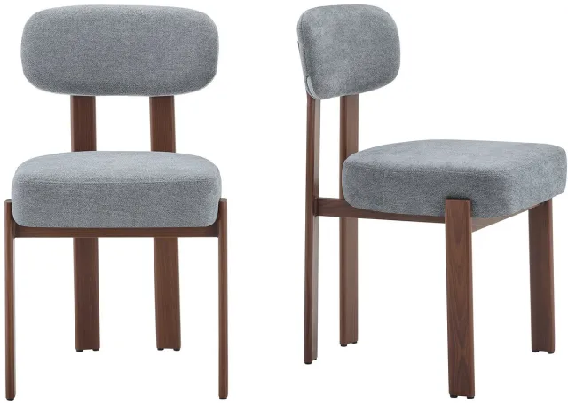 Merax Eetkamerstoelen Set van 2 - Stoffen Eetkamerstoel - Dik Gestoffeerd met Gebogen Rugleuning - Moderne Keukenstoelen - Grijs