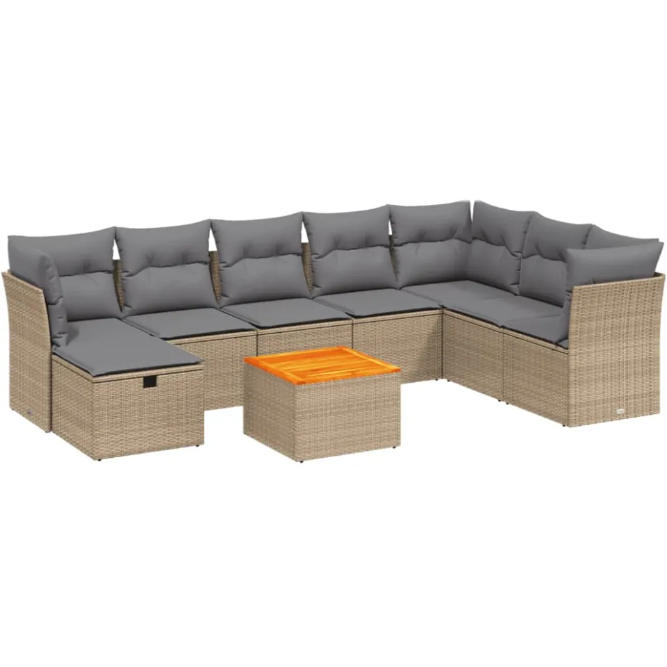 vidaXL 9-delige Loungeset met kussens poly rattan gemengd beige, foto 3