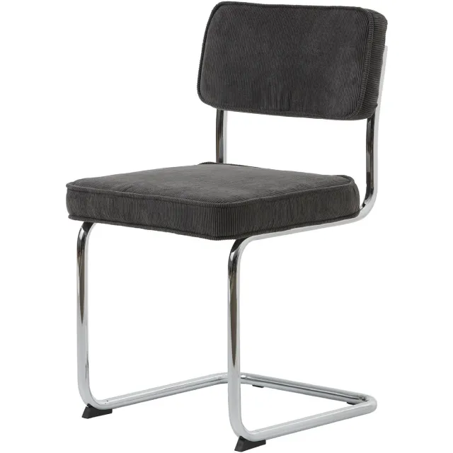 Set van 4 - Nest of Nora Eetkamerstoelen Adam Keukenstoelen - Ribstof met chroom poten - Grijs