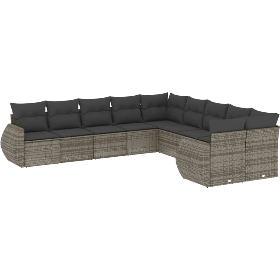 vidaXL 10-delige Loungeset met kussens poly rattan grijs, foto 3