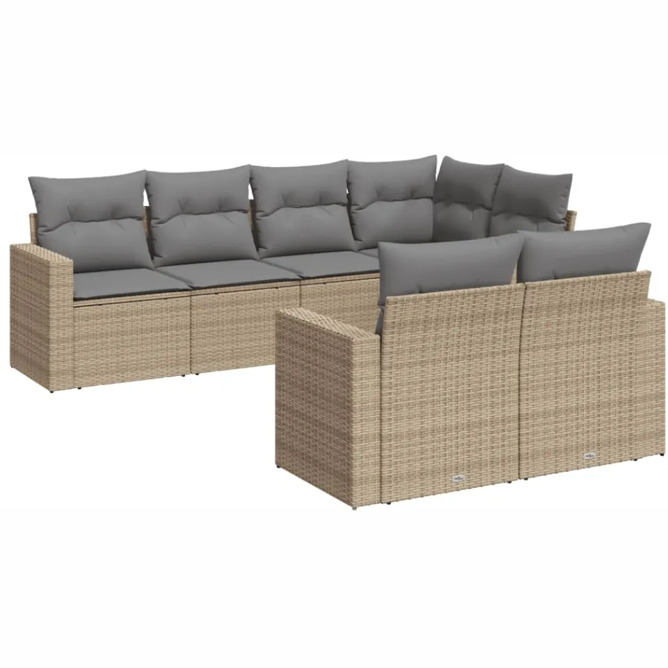 vidaXL 7-delige Loungeset met kussens poly rattan beige, foto 3