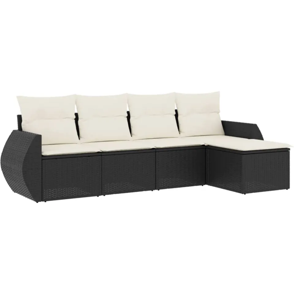 vidaXL 5-delige Loungeset met kussens poly rattan zwart, foto 3