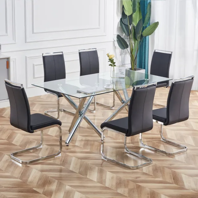 Merax Set van 4 - Hangstoel - verchroomd metalen frame - draagvermogen tot 120 kg - zachte vulling - kunstleer - zwart