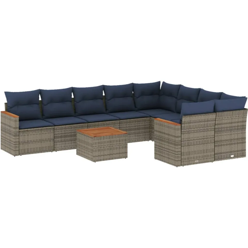 vidaXL 10-delige tuinbankset met kussens, grijs polyrotan, foto 3