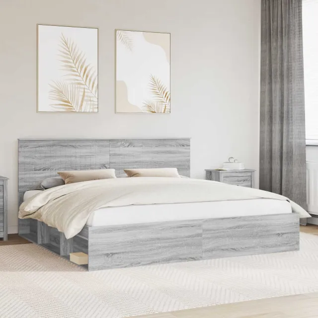 vidaXL Bedframe Grijs Sonoma 200 x 200 cm Massief grenenhout