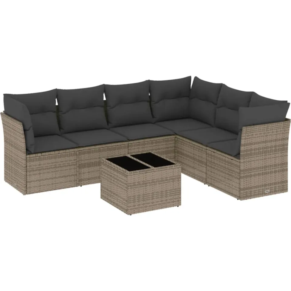 vidaXL 7-delige Loungeset met kussens poly rattan grijs, foto 4