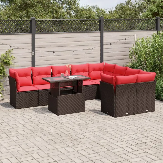 vidaXL 10-delige tuinbankset met kussens, bruin polyrotan, foto 2