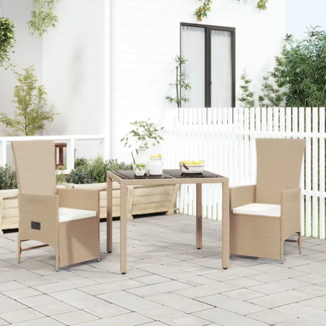 vidaXL 3-delige Tuinset met kussens poly rattan beige, foto 2