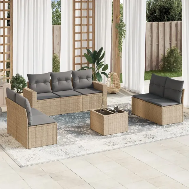 vidaXL 8-delige Loungeset met kussens poly rattan beige, foto 2