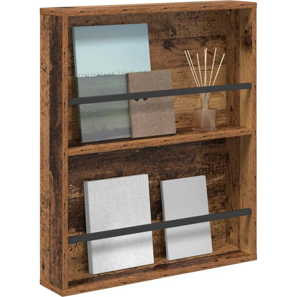 vidaXL Tijdschrift Rek met plank Oudhout 60 x 12 x 70 cm Bewerkt hout Bruin