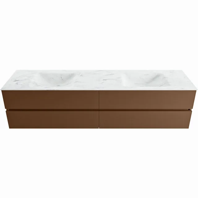 Mondiaz VICA-DLUX 200cm badmeubel onderkast Rust 4 lades. Inbouw wastafel CLOUD dubbel zonder kraangat, kleur Opalo.