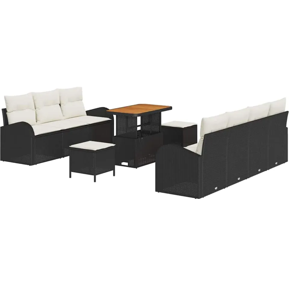 vidaXL Tuinbankenset 10 st Zwart poly rattan
