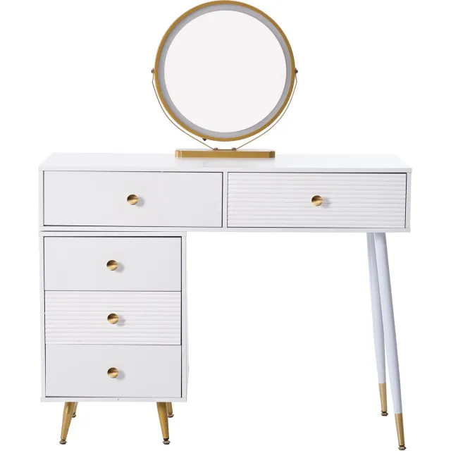 Merax Dressoir - kaptafel met LED-verlichting en spiegel - met verstelbare zijkasten en uitschuifbaar ontwerp - 100x78x40 cm zonder kruk Wit
