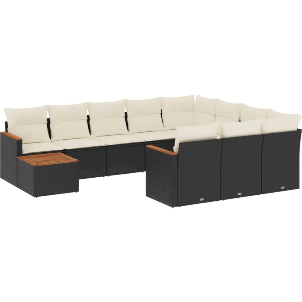 vidaXL 11-delige Loungeset met kussens poly rattan zwart