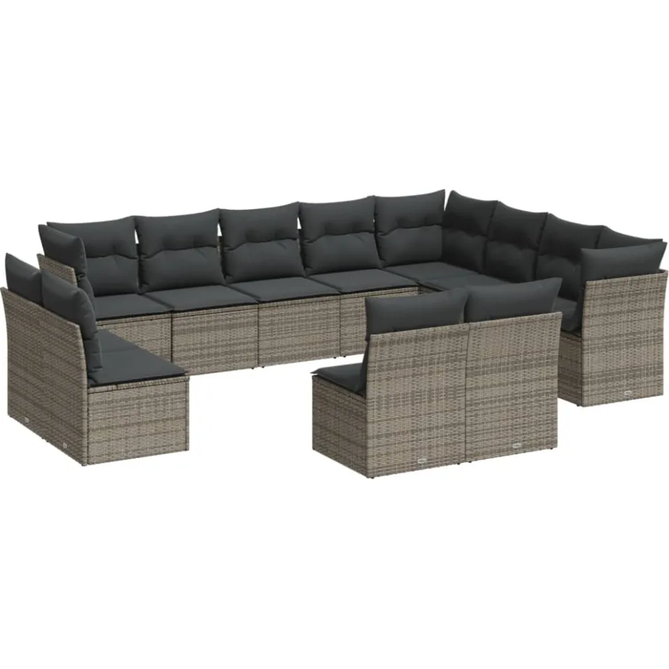 vidaXL 12-delige Loungeset met kussens poly rattan grijs, foto 3