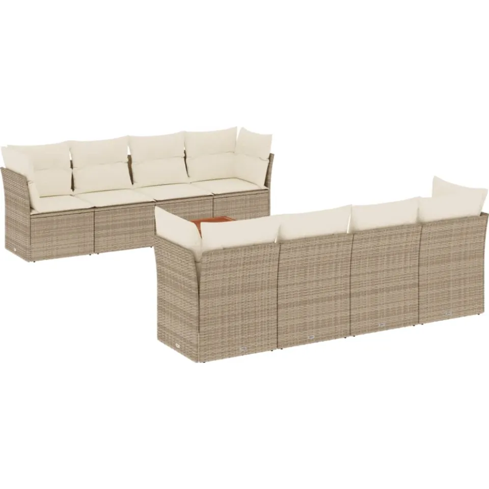 vidaXL 9-delige Loungeset met kussens poly rattan beige
