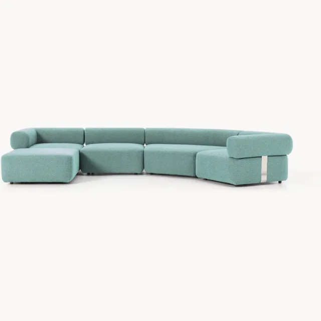 Westwing Collection Grote modulaire bank Anton van bouclé met poef (links/rechts) Turquoise, Groen