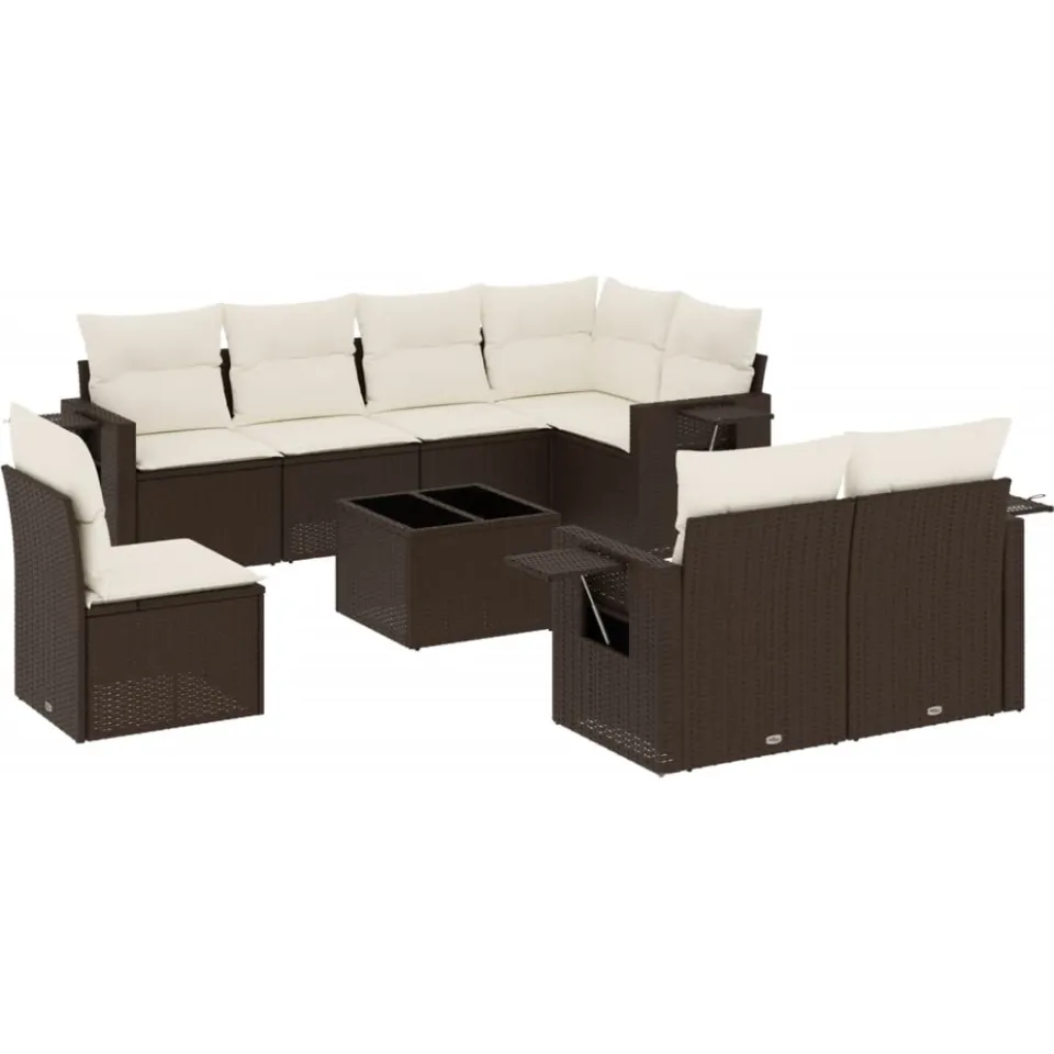 vidaXL 9-delige Loungeset met kussens poly rattan bruin, foto 3