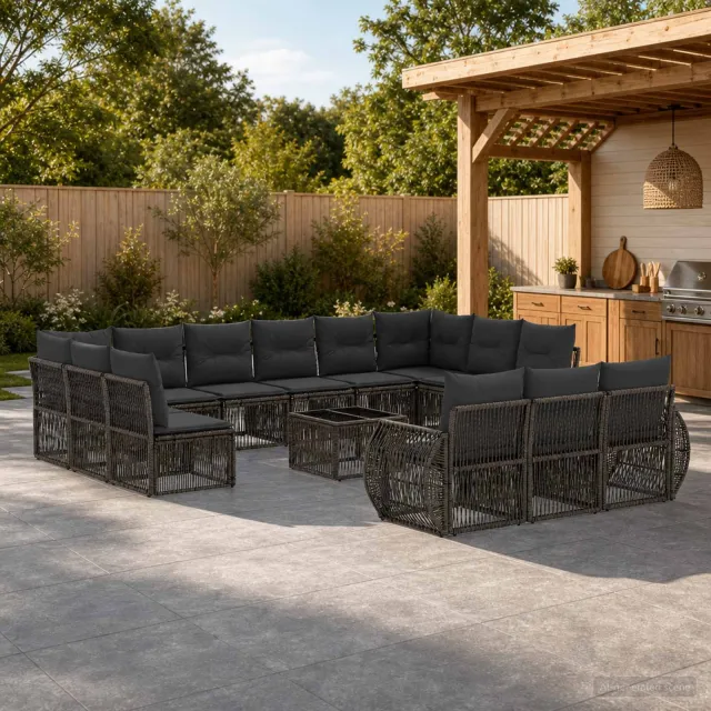 vidaXL Tuinbankenset 14 st Grijs en Donkergrijs poly rattan, foto 2