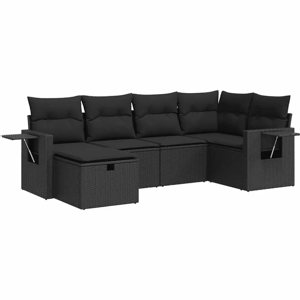 vidaXL 6-delige Loungeset met kussens poly rattan zwart, foto 3