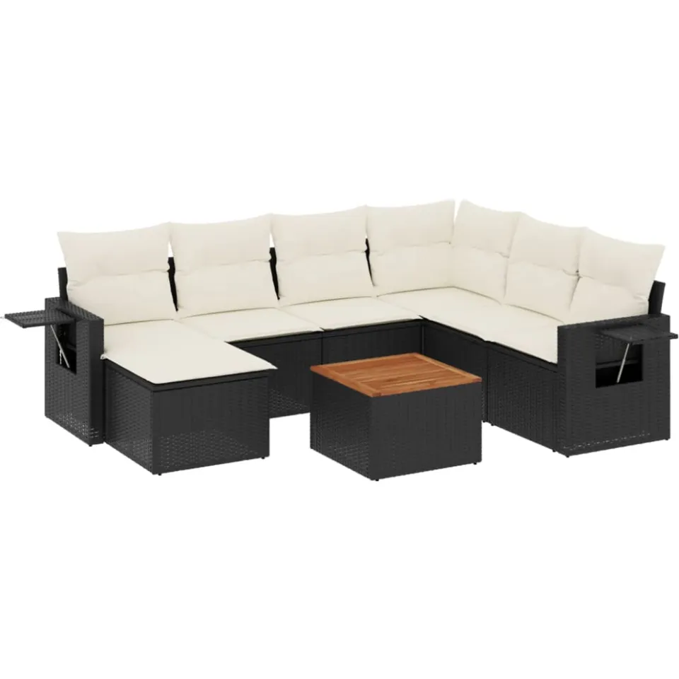 vidaXL 8-delige Loungeset met kussens poly rattan zwart, foto 3
