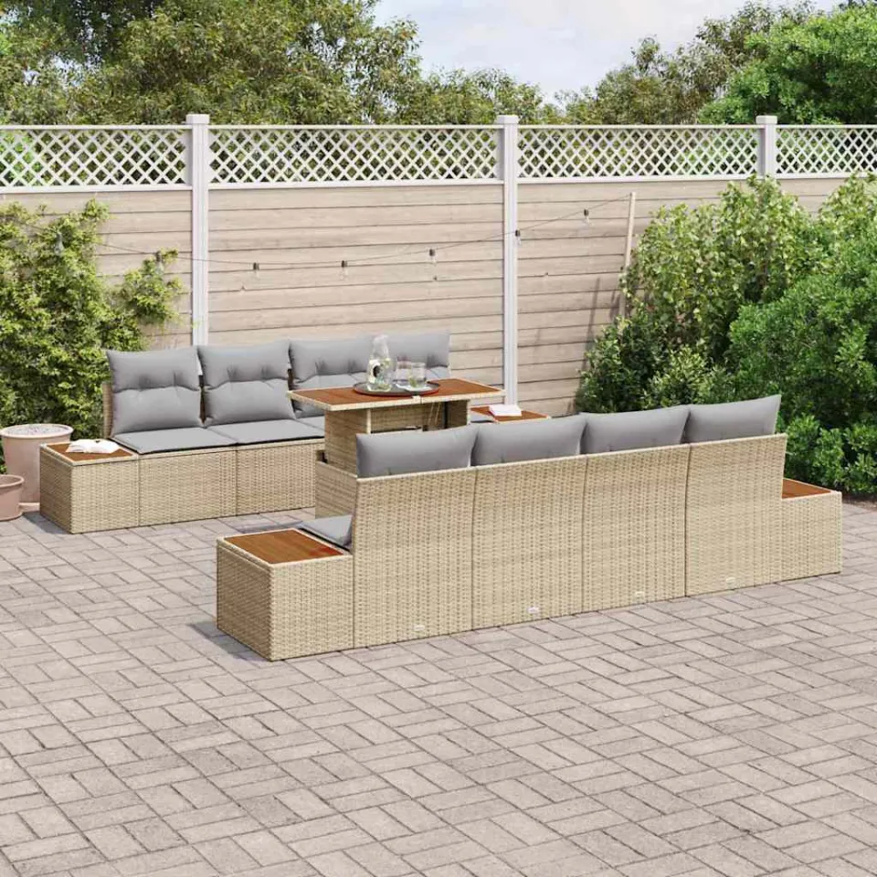 vidaXL Tuin Sofa Set 9 st Beige Poly riet, foto 3