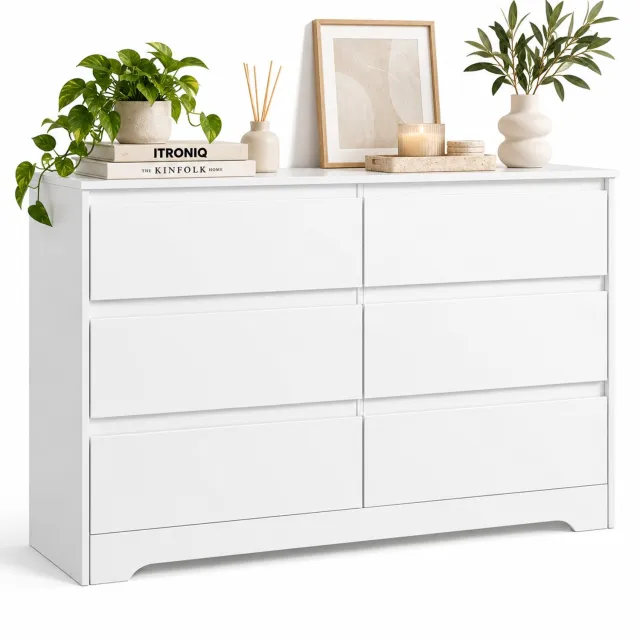 ITRONIQ Ladekast 6 Laden - Dressoir Kast Wit - Opbergkast Slaapkamer Woonkamer - Modern Design - Ruimtebesparend - 120x40x82 CM
