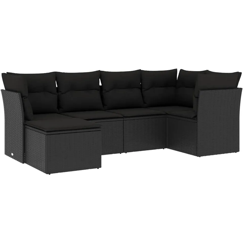 vidaXL 6-delige Loungeset met kussens poly rattan zwart, foto 4