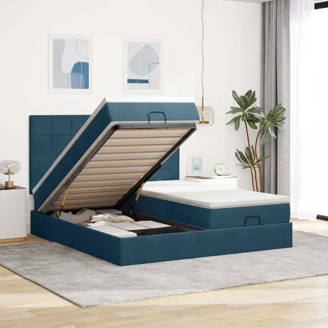 vidaXL Ottoman bed met matrassen 180x200cm fluweel donkerblauw blauw