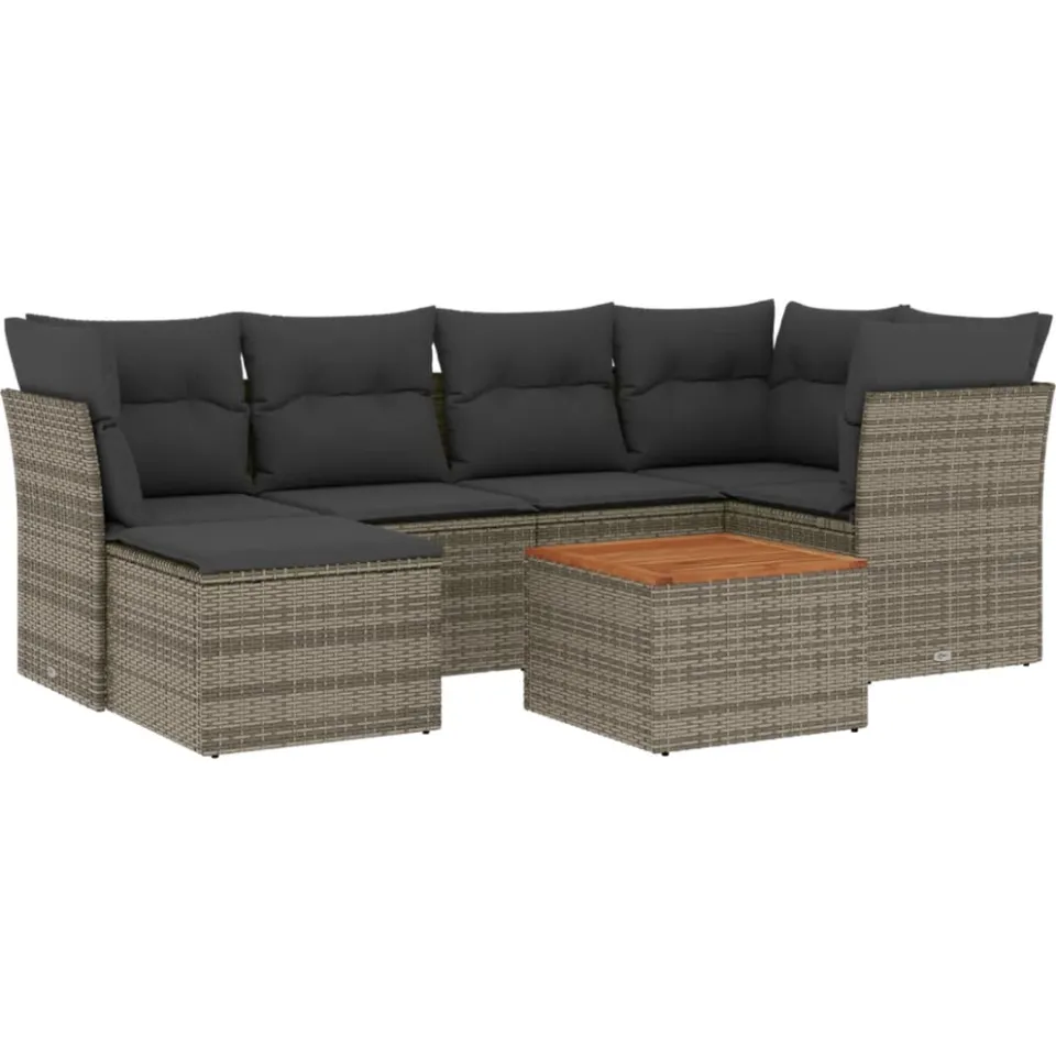 vidaXL 7-delige Loungeset met kussens poly rattan grijs