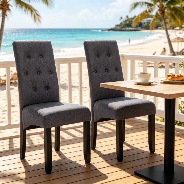 Welltin Eetkamerstoelen Set van 2 - Hoge Rugleuning Stoel - Moderne Eetkamerstoel - Keukenstoel - Woonkamerstoel - Dressing Stoel - Ontvangststoel - Comfortabele Stoel - Elegante Interieurstoel - Stoel voor Slaapkamer - Zwart