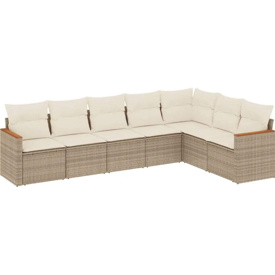 vidaXL 7-delige Loungeset met kussens poly rattan beige, foto 3