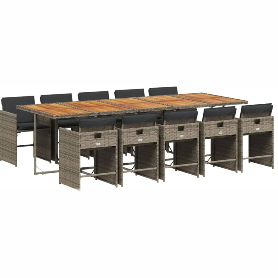 vidaXL 11-delige Tuinset met kussens poly rattan grijs