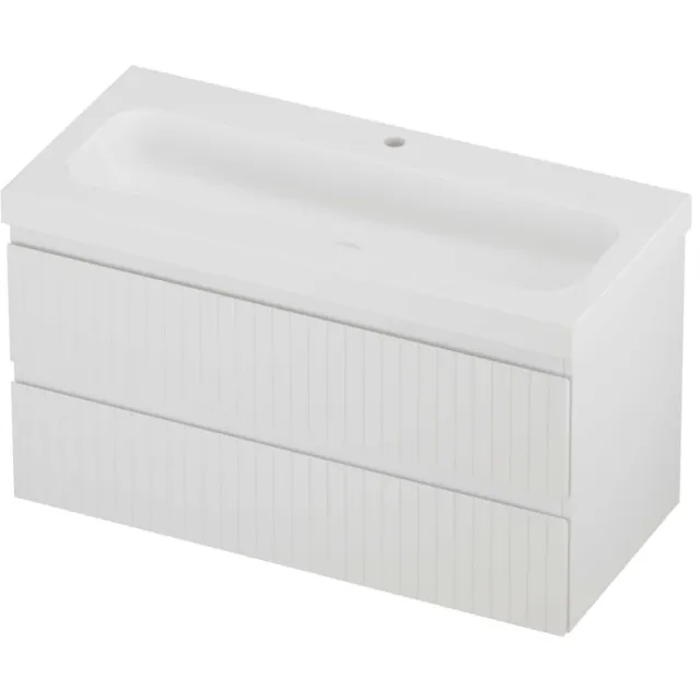 Proline Haga Badmeubelset Polystone Mezza 1 Kraangat Gefreesd 100x46x58 cm Mat White Mat Wit