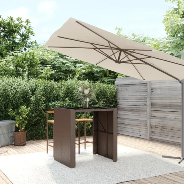 vidaXL Bartafel met glazen blad 105x80x110 cm poly rattan bruin, foto 2