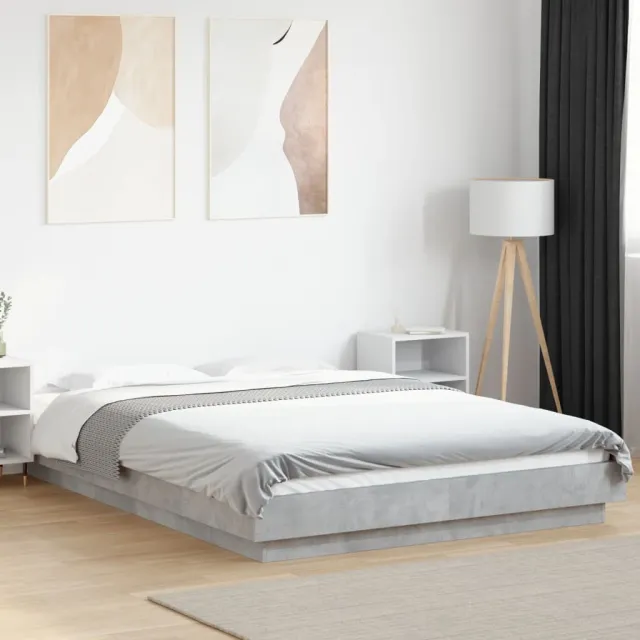 vidaXL Bedframe met LED-verlichting bewerkt hout betongrijs 135x190 cm